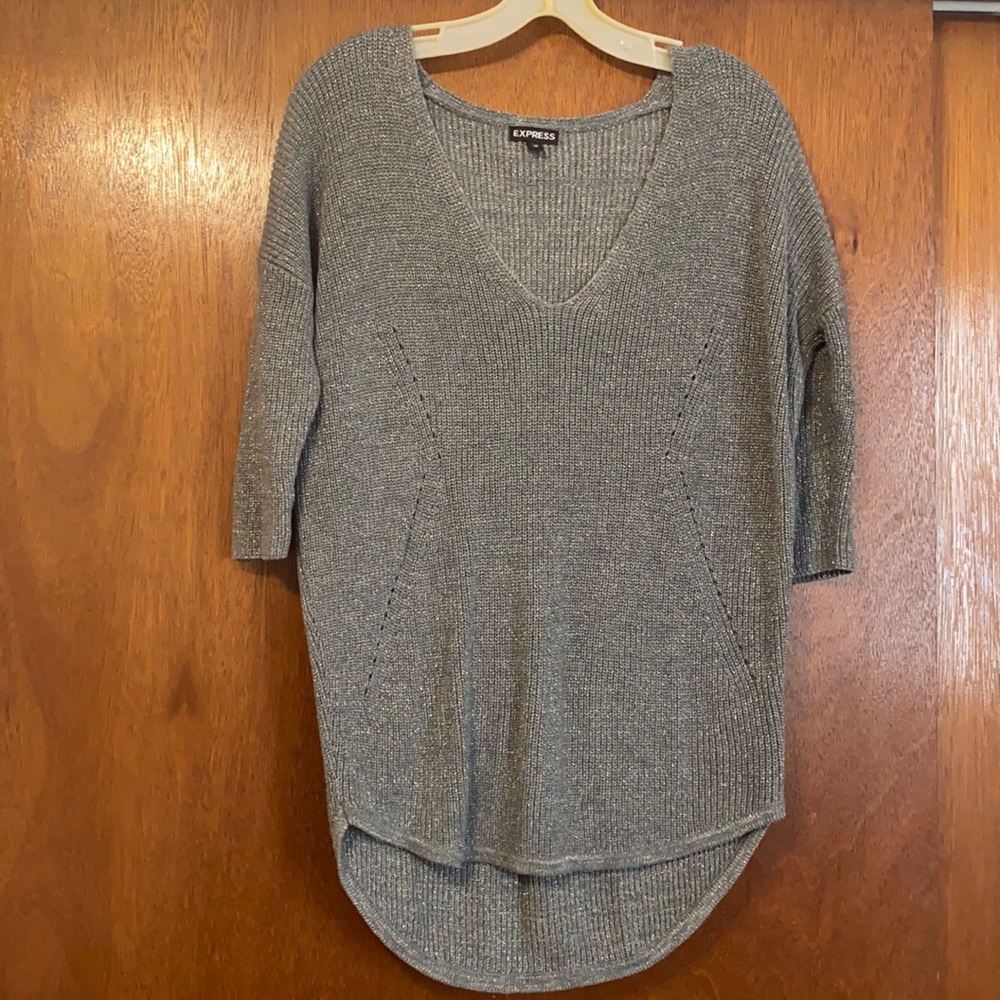 Express Gray And silver V Neck Sweater